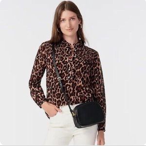 J.Crew smocked long sleeve leopard top